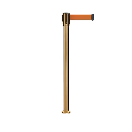 Retractable Belt Fixed Stanchion, 2ft Sat.Brass Post  9ft. Orange Belt